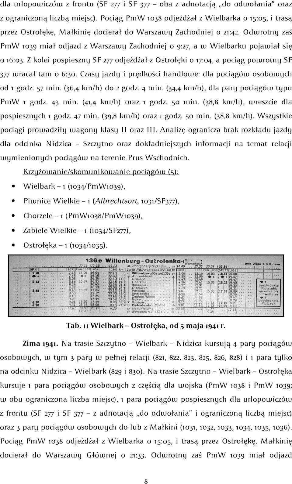 Odwrotny zaś PmW 1039 miał odjazd z Warszawy Zachodniej o 9:27, a w Wielbarku pojawiał się o 16:03. Z kolei pospieszny SF 277 odjeżdżał z Ostrołęki o 17:04, a pociąg powrotny SF 377 wracał tam o 6:30.
