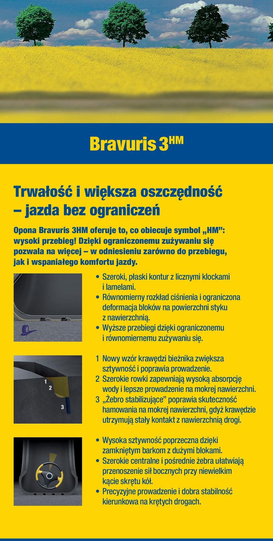 Równomierny rozkład ciśnienia i ograniczona deformacja bloków na powierzchni styku z nawierzchnią. Wyższe przebiegi dzięki ograniczonemu i równomiernemu zużywaniu się.