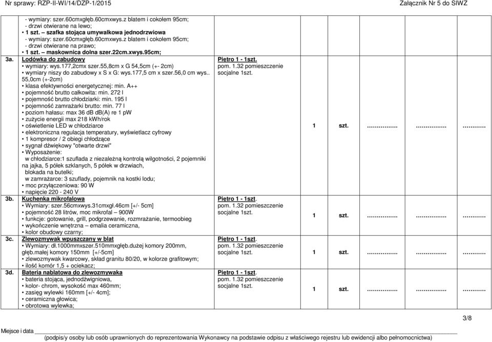 272 l pojemność brutto chłodziarki: min. 195 l pojemność zamrażarki brutto: min.