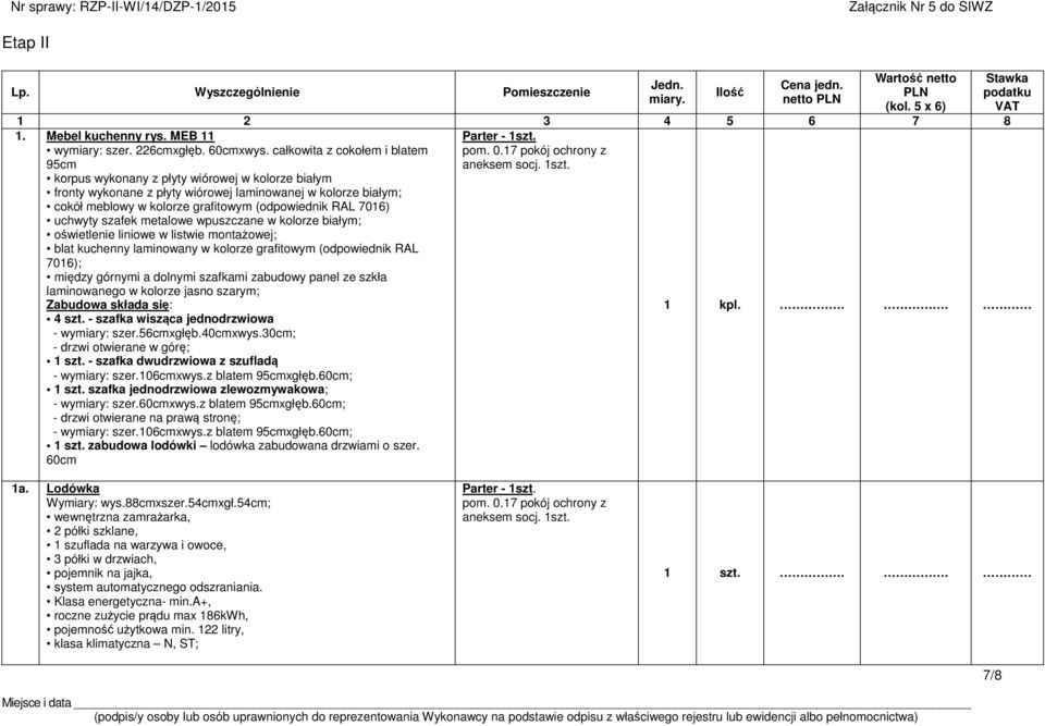 korpus wykonany z płyty wiórowej w kolorze białym fronty wykonane z płyty wiórowej laminowanej w kolorze białym; cokół meblowy w kolorze grafitowym (odpowiednik RAL 7016) uchwyty szafek metalowe