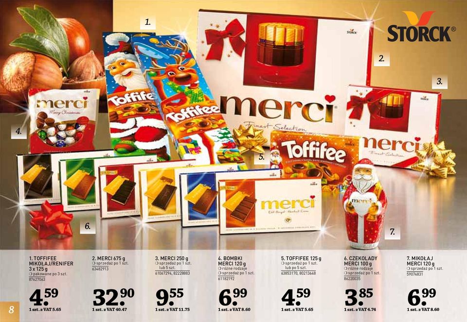 75 4 BOMBKI MERCI 120 g różne rodzaje 61182192 6. 99 1 szt. z VAT 8.60 5. TOFFIFEE 125 g lub po 5 szt.