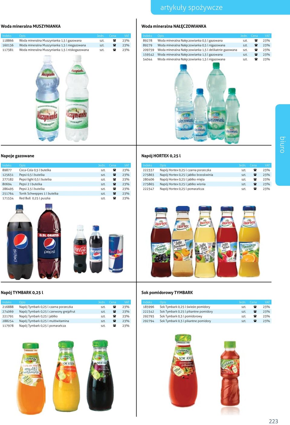 ( 23% 209759 Woda mineralna Nałęczowianka 1,5 l delikatnie gazowana szt. ( 23% 159542 Woda mineralna Nałęczowianka 1,5 l gazowana szt. ( 23% 54044 Woda mineralna Nałęczowianka 1,5 l nigazowana szt.