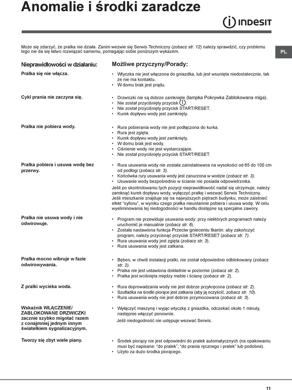Możliwe przyczyny/porady: Wtyczka nie jest włączona do gniazdka, lub jest wsunięta niedostatecznie, tak że nie ma kontaktu. W domu brak jest prądu.