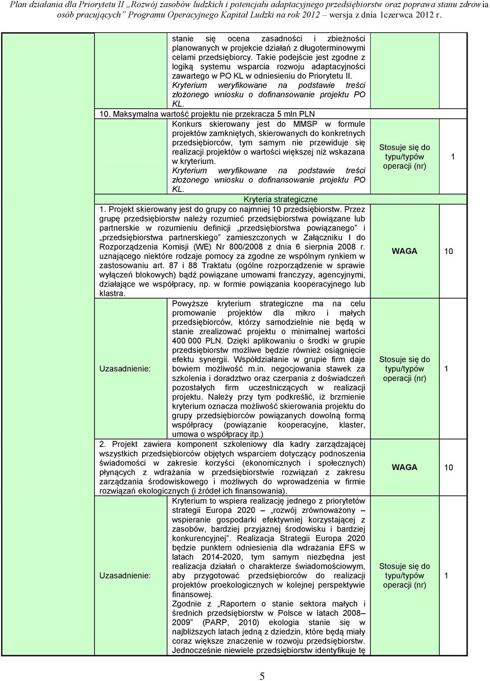 Kryterium weryfikowane na podstawie treści złożonego wniosku o dofinansowanie projektu PO KL. 0.