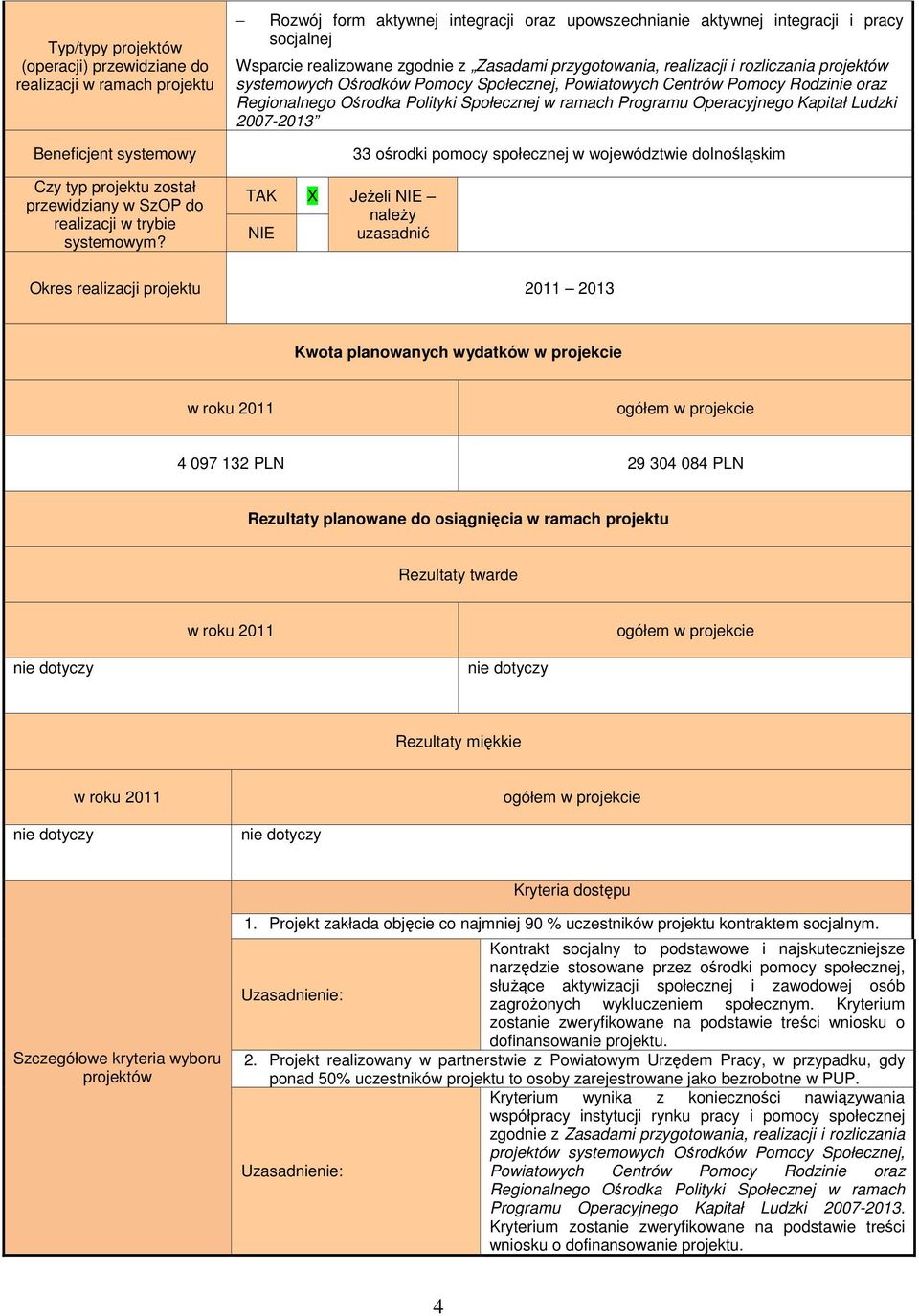 Ośrodków Pomocy Społecznej, Powiatowych Centrów Pomocy Rodzinie oraz Regionalnego Ośrodka Polityki Społecznej w ramach Programu Operacyjnego Kapitał Ludzki 2007-2013 TAK X JeŜeli NIE naleŝy NIE