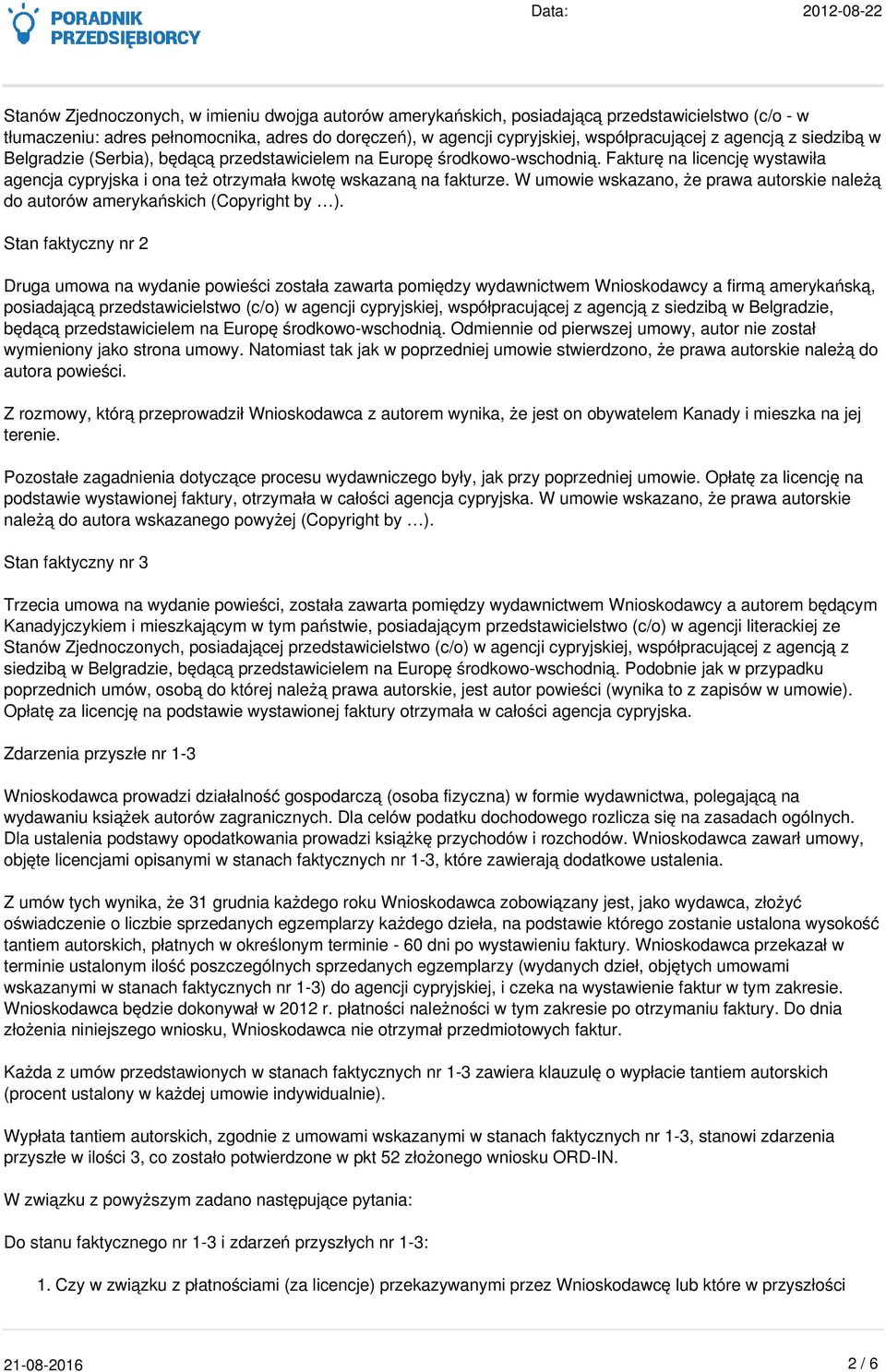 W umowie wskazano, że prawa autorskie należą do autorów amerykańskich (Copyright by ).