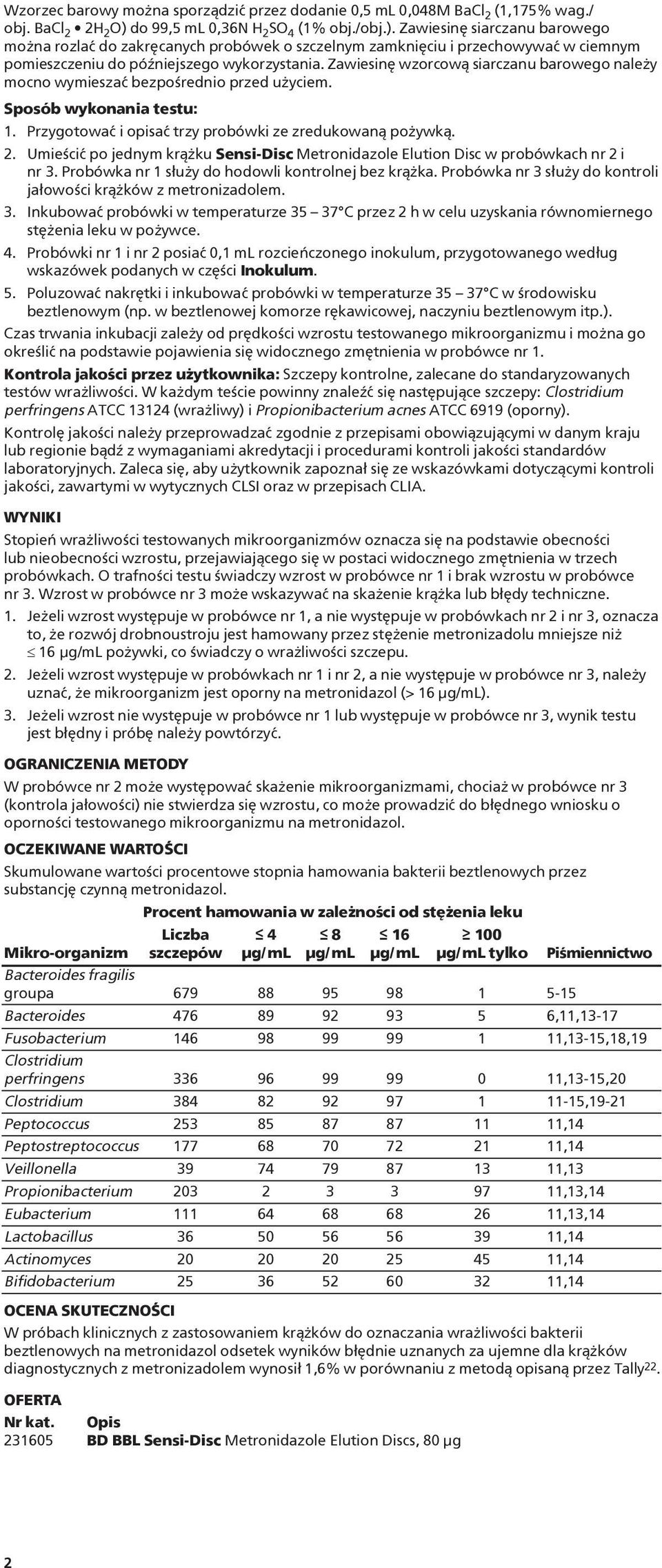 Zawiesinê wzorcow¹ siarczanu barowego nale y mocno wymieszaæ bezpoœrednio przed u yciem. Sposób wykonania testu: 1. Przygotowaæ i opisaæ trzy probówki ze zredukowan¹ po ywk¹. 2.