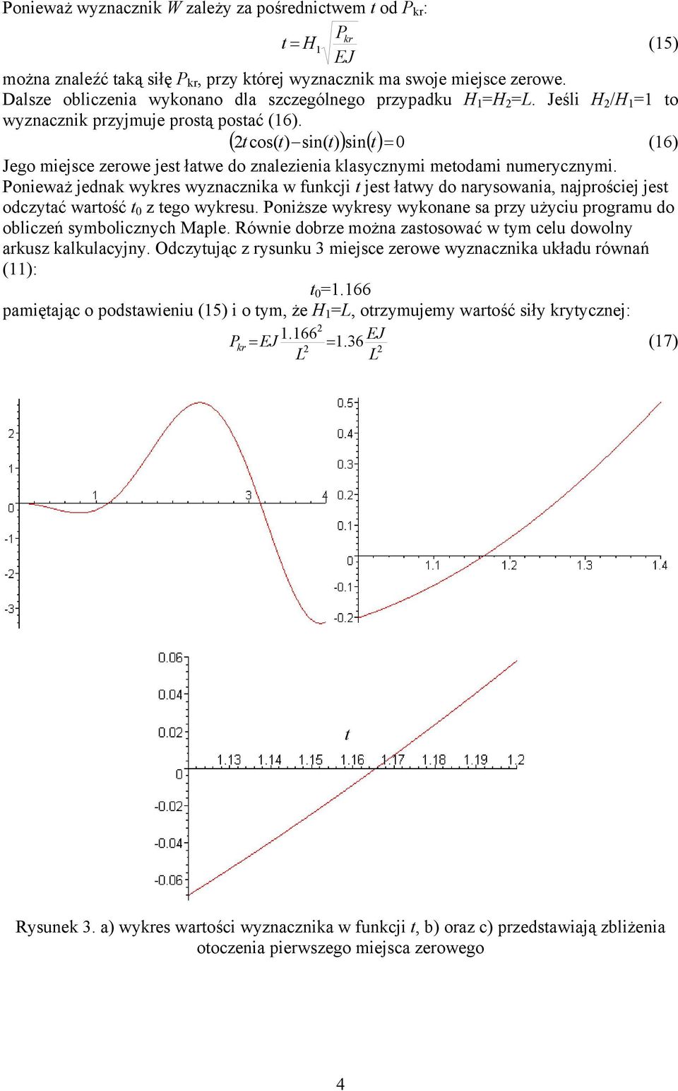 ( t cos( t) sin( t) ) sin( t) = (6) Jego miejsce zerowe jest łatwe do znalezienia klasycznymi metodami numerycznymi.