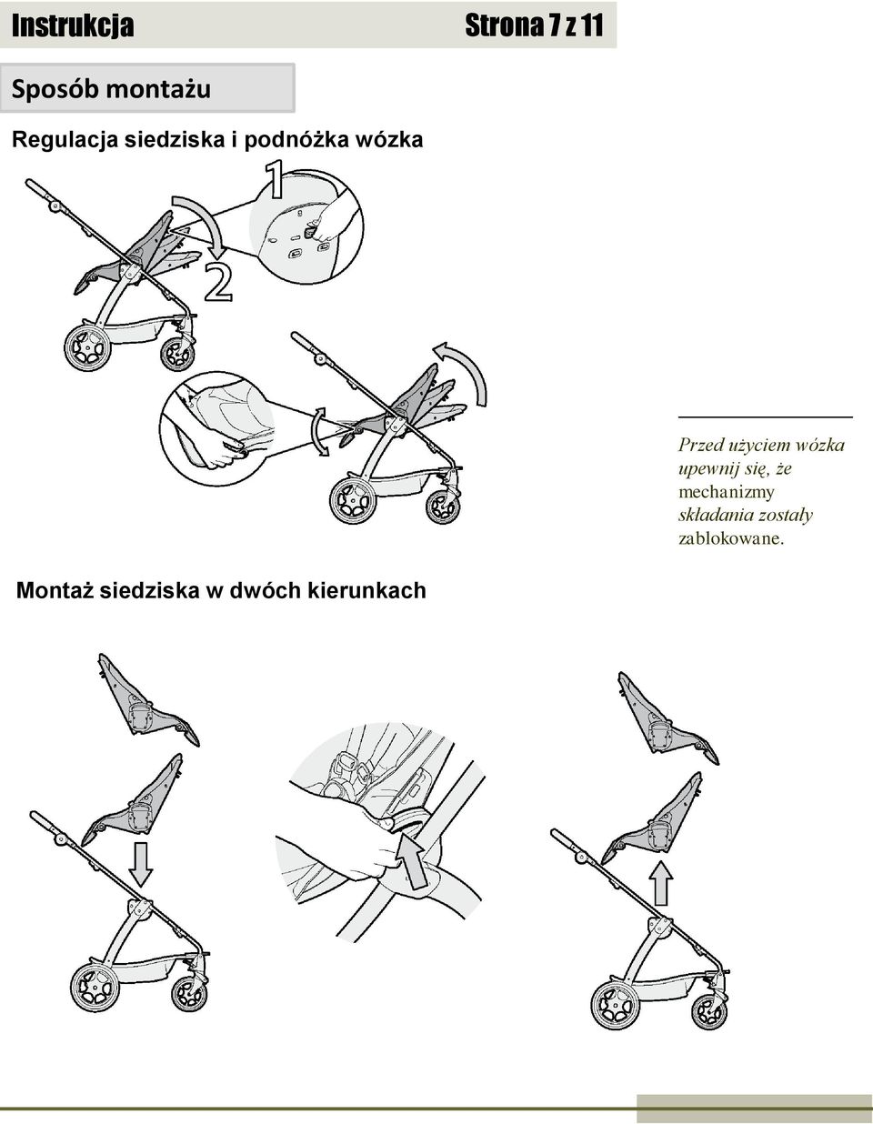 wózka upewnij się, że mechanizmy składania