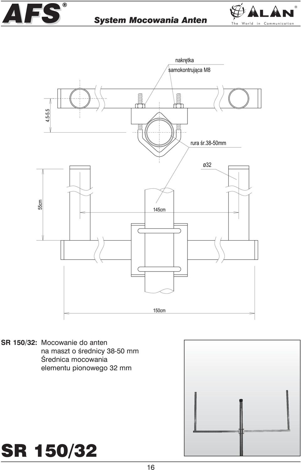 38-50 mm Ârednica mocowania