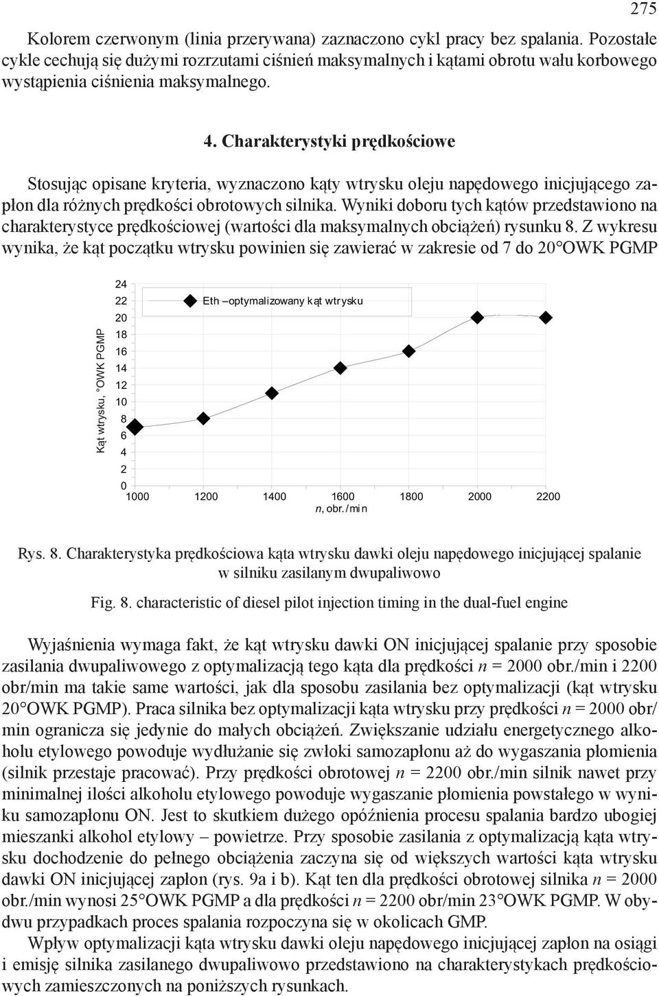 . Charakterystyki prędkościowe Stosując opisane kryteria, wyznaczono kąty wtrysku oleju napędowego inicjującego zapłon dla różnych prędkości obrotowych silnika.