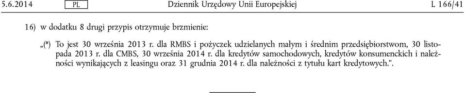 dla RMBS i pożyczek udzielanych małym i średnim przedsiębiorstwom, 30 listopada  dla CMBS, 30