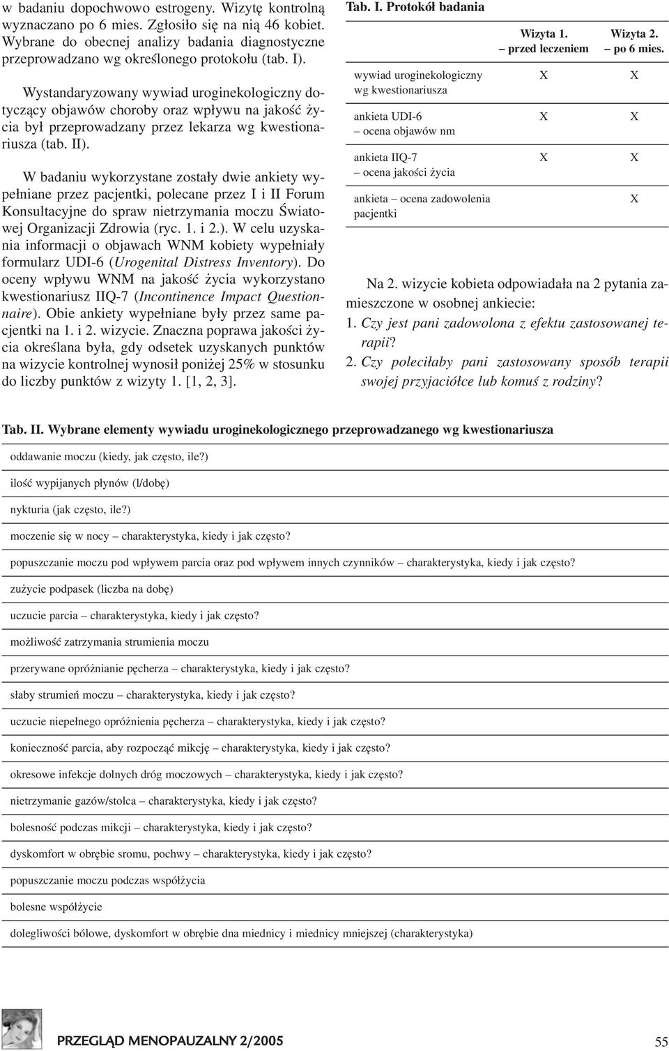 W badaniu wykorzystane zosta³y dwie ankiety wype³niane przez pacjentki, polecane przez I i II Forum Konsultacyjne do spraw nietrzymania moczu Œwiatowej Organizacji Zdrowia (ryc. 1. i 2.).