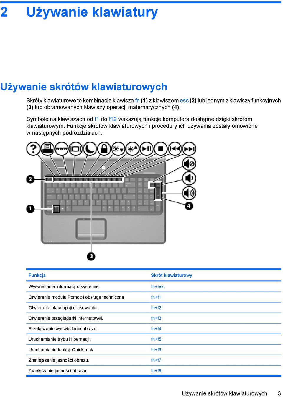 Funkcje skrótów klawiaturowych i procedury ich używania zostały omówione w następnych podrozdziałach. Funkcja Wyświetlanie informacji o systemie.