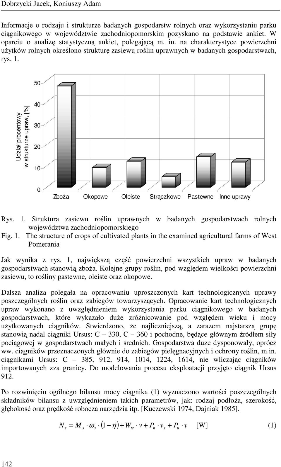 50 Udział procentowy w trukturze upraw, [%] 40 30 20 10 0 ZboŜa Okopowe Oleite Strączkowe Patewne Inne uprawy Ry. 1. Struktura zaiewu roślin uprawnych w badanych gopodartwach rolnych województwa zachodniopomorkiego Fig.