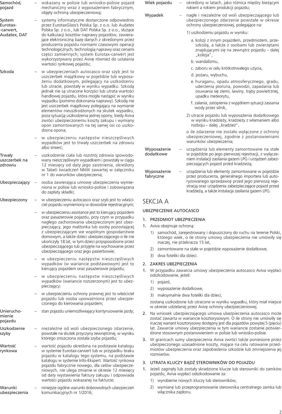 danych z określonymi przez producenta pojazdu normami czasowymi operacji technologicznych, technologią naprawy oraz cenami części zamiennych; system Eurotax-carwert jest wykorzystywany przez Avivę