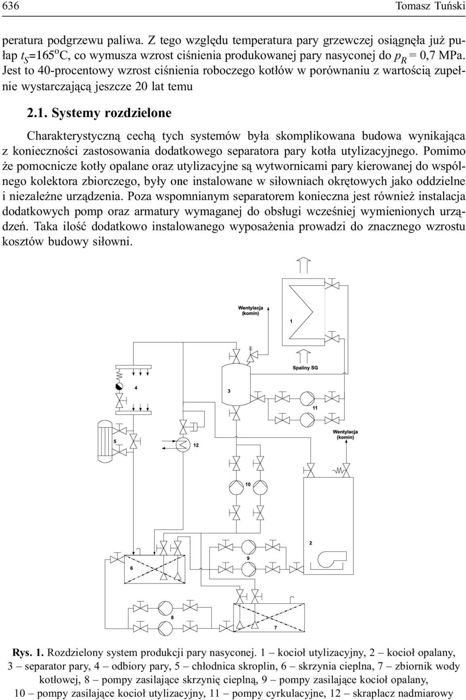 Systemy rozdzielone Charakterystyczn¹ cech¹ tych systemów by³a skomplikowana budowa wynikaj¹ca z koniecznoœci zastosowania dodatkowego separatora pary kot³a utylizacyjnego.