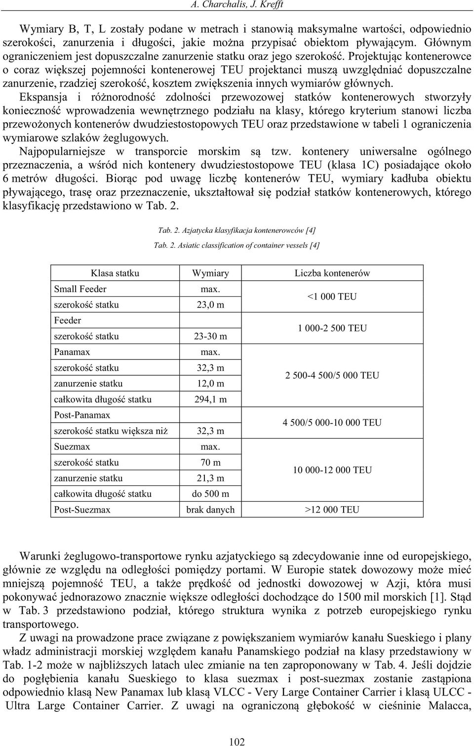 Projektuj c kontenerowce o coraz wi kszej pojemno ci kontenerowej TEU projektanci musz uwzgl dnia dopuszczalne zanurzenie, rzadziej szeroko, kosztem zwi kszenia innych wymiarów g ównych.