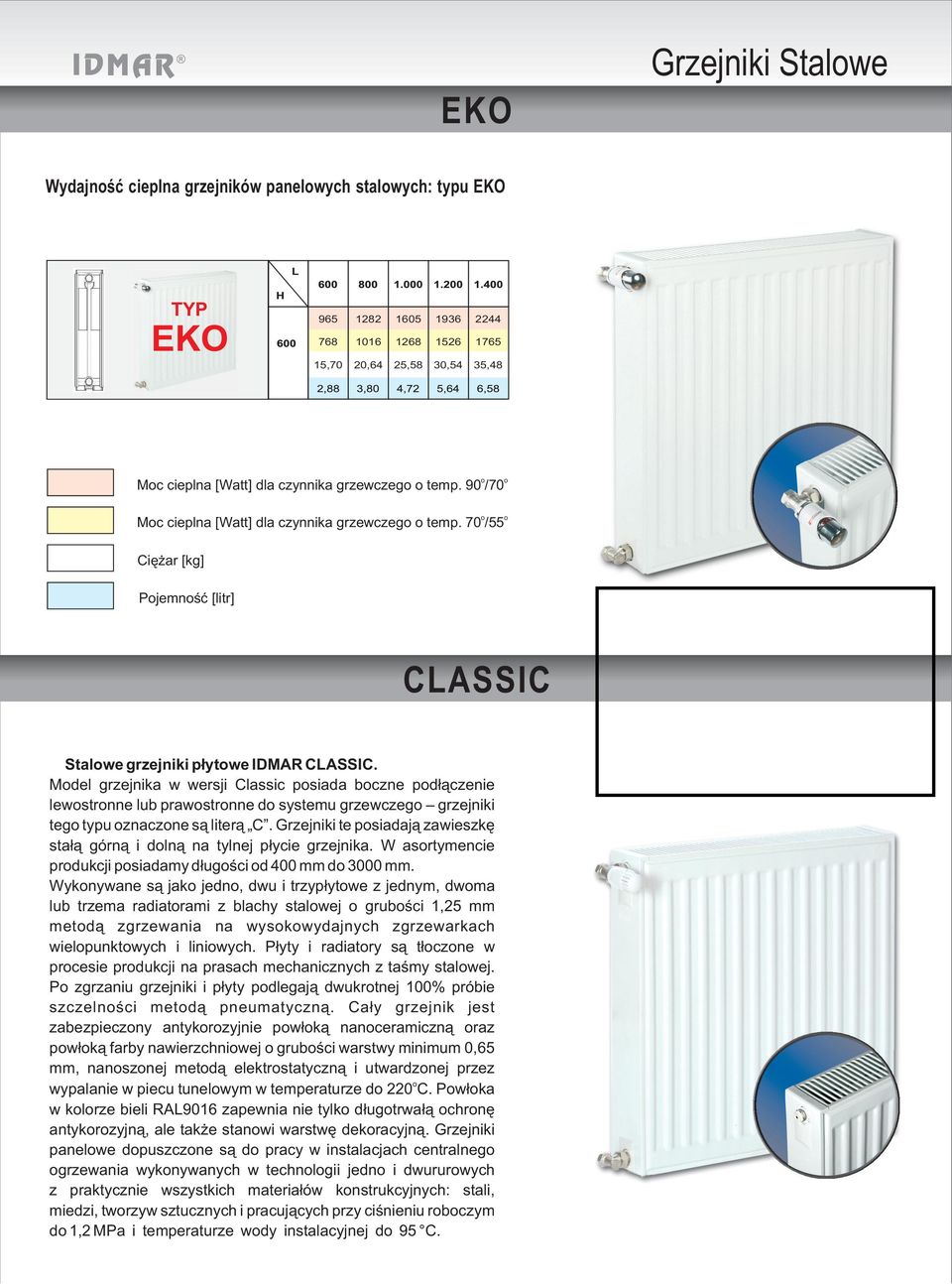 Model grzejnika w wersji Classic posiada boczne pod³¹czenie lewostronne lub prawostronne do systemu grzewczego grzejniki tego typu oznaczone s¹ liter¹ C.
