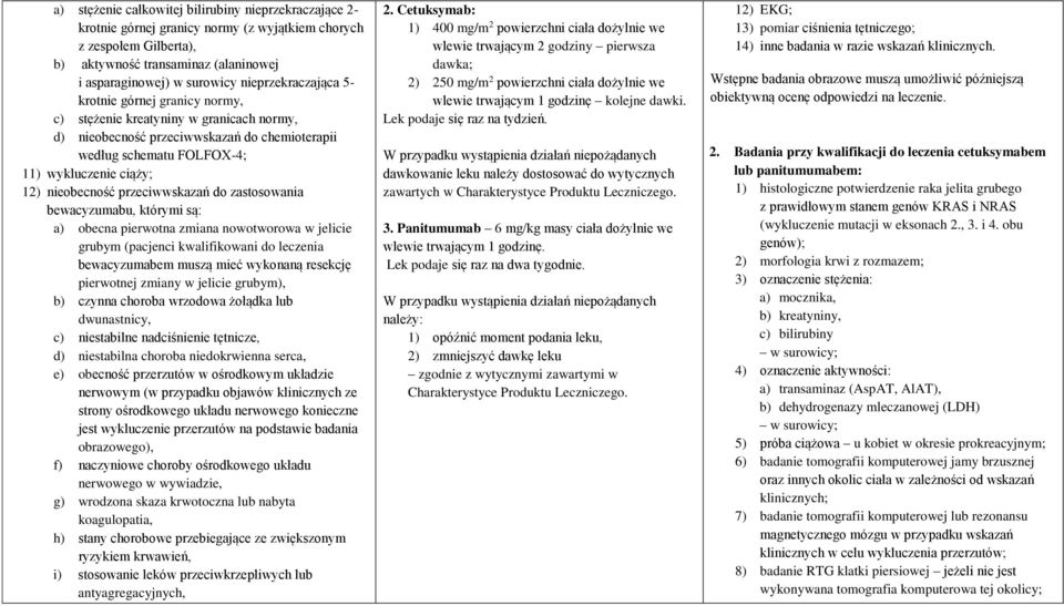 nieobecność przeciwwskazań do zastosowania bewacyzumabu, którymi są: a) obecna pierwotna zmiana nowotworowa w jelicie grubym (pacjenci kwalifikowani do leczenia bewacyzumabem muszą mieć wykonaną