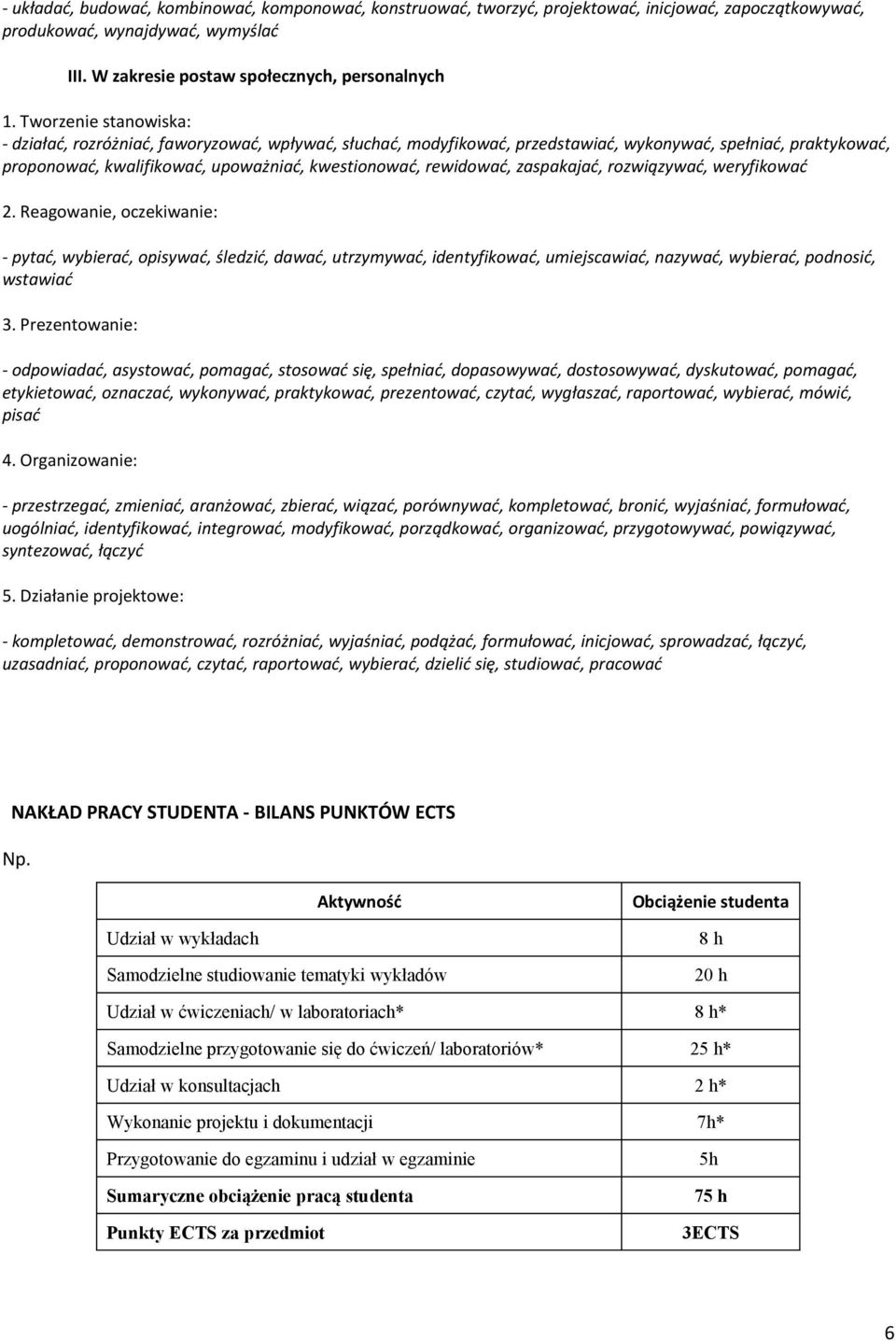 zaspakajać, rozwiązywać, weryfikować 2. Reagowanie, oczekiwanie: - pytać, wybierać, opisywać, śledzić, dawać, utrzymywać, identyfikować, umiejscawiać, nazywać, wybierać, podnosić, wstawiać 3.