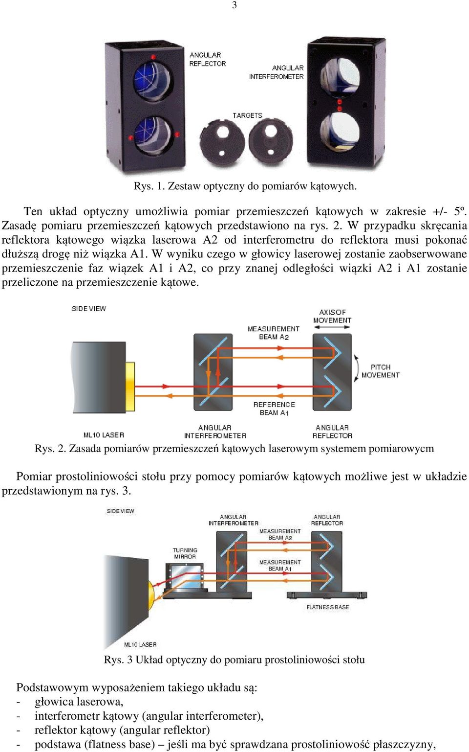 W wyniku czego w głowicy laserowej zostanie zaobserwowane przemieszczenie faz wiązek A1 i A2, co przy znanej odległości wiązki A2 i A1 zostanie przeliczone na przemieszczenie kątowe. Rys. 2.