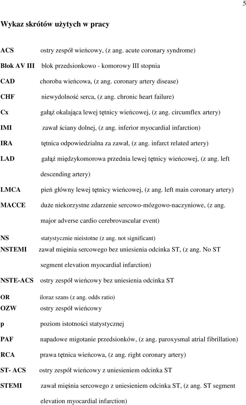 inferior myocardial infarction) tętnica odpowiedzialna za zawał, (z ang. infarct related artery) gałąź międzykomorowa przednia lewej tętnicy wieńcowej, (z ang.