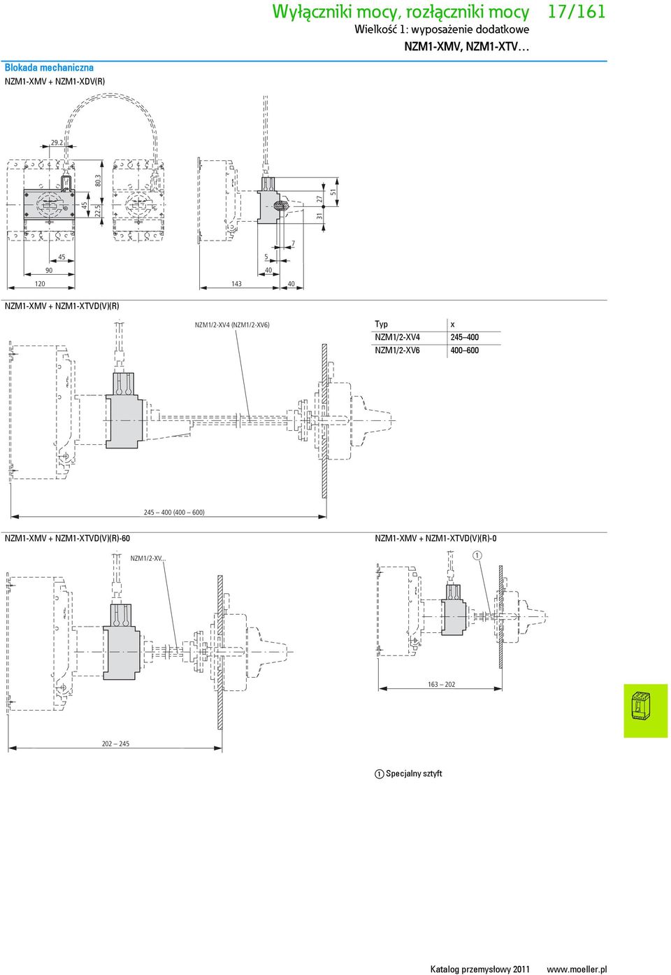 3 120 90 143 5 40 7 40 NZM1-XMV + NZM1-XTVD(V)(R) NZM1/2-XV4 (NZM1/2-XV6) Typ x NZM1/2-XV4 2 400 NZM1/2-XV6