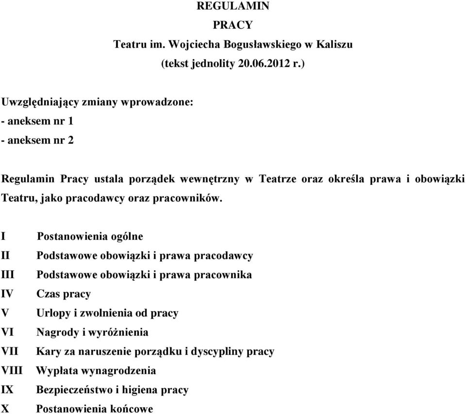 obowiązki Teatru, jako pracodawcy oraz pracowników.