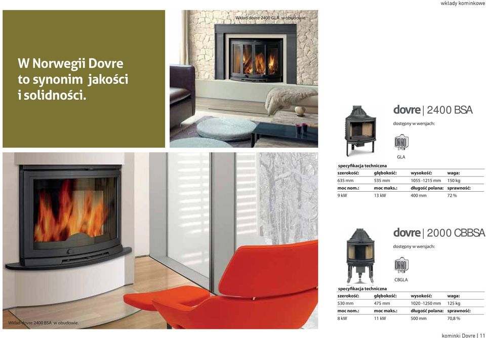 dovre 2400 BSA GLA 635 mm 535 mm 1055-1215 mm 150 kg 9 kw 13 kw 400 mm 72 % dovre