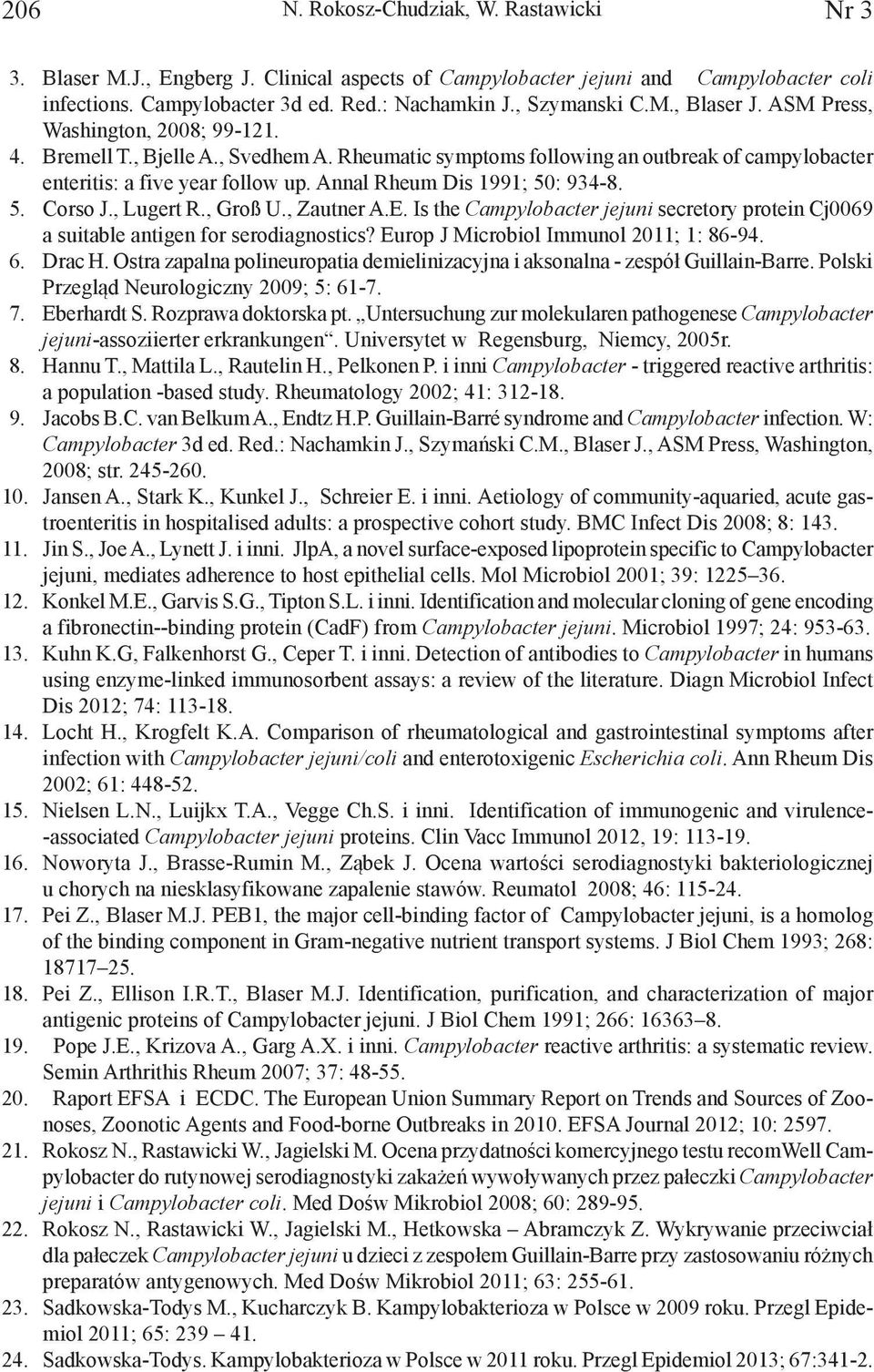 Annal Rheum Dis 1991; 50: 934-8. 5. Corso J., Lugert R., Groß U., Zautner A.E. Is the Campylobacter jejuni secretory protein Cj0069 a suitable antigen for serodiagnostics?