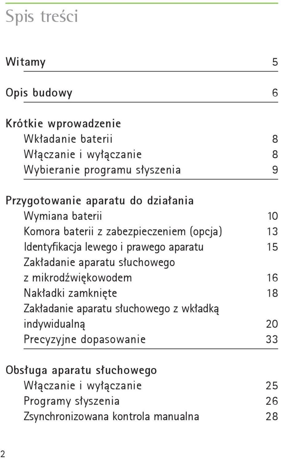 aparatu 15 Zakładanie aparatu słuchowego z mikrodźwiękowodem 16 Nakładki zamknięte 18 Zakładanie aparatu słuchowego z wkładką