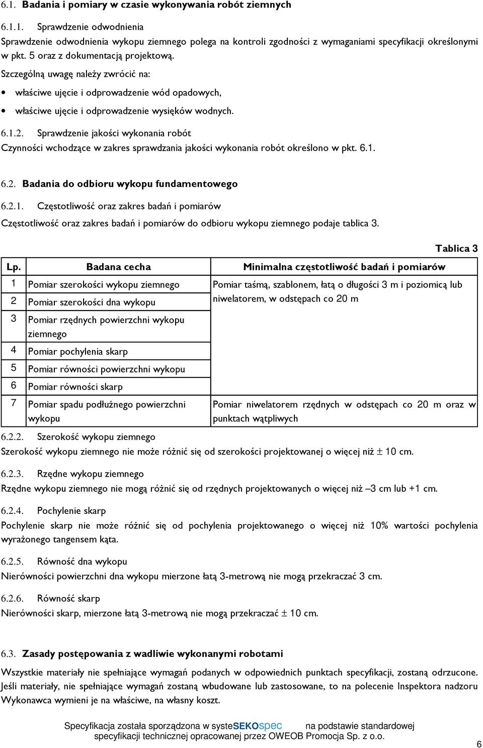 Sprawdzenie jakości wykonania robót Czynności wchodzące w zakres sprawdzania jakości wykonania robót określono w pkt. 6.1.