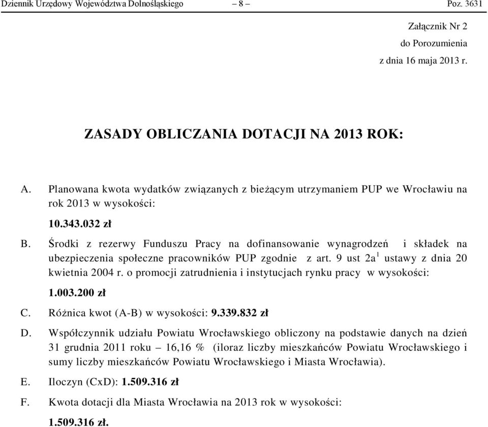 Środki z rezerwy Funduszu Pracy na dofinansowanie wynagrodzeń i składek na ubezpieczenia społeczne pracowników PUP zgodnie z art. 9 ust 2a 1 ustawy z dnia 20 kwietnia 2004 r.