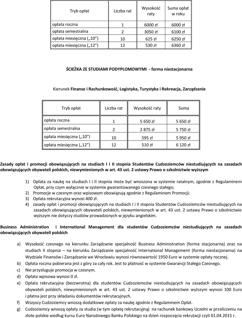 zł 5 950 zł a miesięczna ( 12 ) 12 510 zł 6 120 zł Zasady i promocji obowiązujących na studiach I i II stopnia Studentów Cudzoziemców niestudiujących na zasadach obowiązujących obywateli polskich,