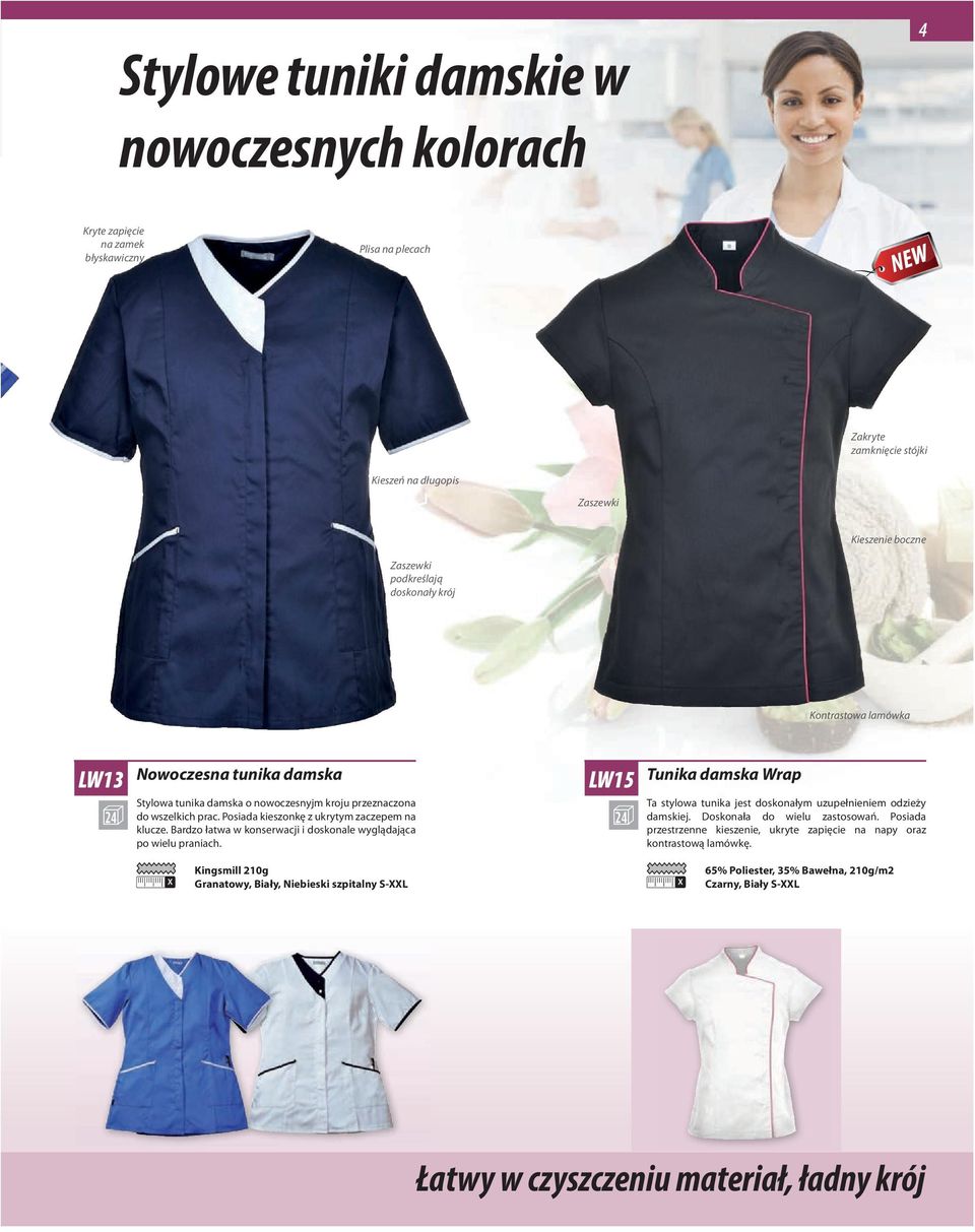 Bardzo łatwa w konserwacji i doskonale wyglądająca po wielu praniach. Granatowy, Biały, Niebieski szpitalny S-XXL Tunika damska Wrap Ta stylowa tunika jest doskonałym uzupełnieniem odzieży damskiej.