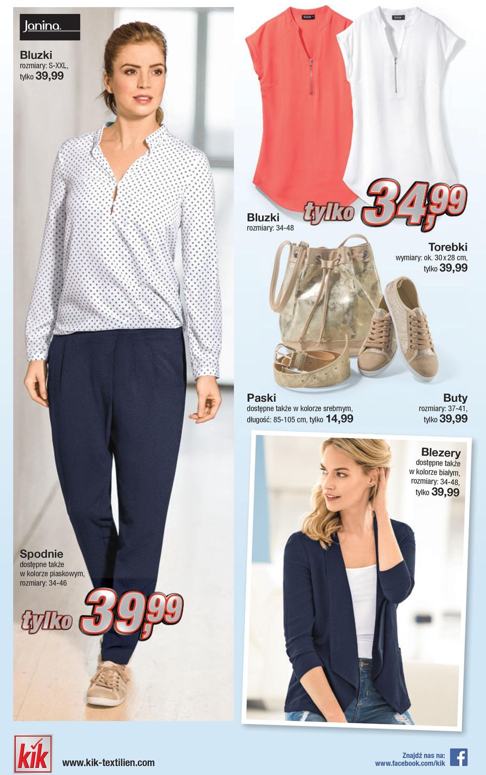 Buty rozmiary: 37-41, Blezery dostępne także w kolorze białym, rozmiary: 34-48, Spodnie