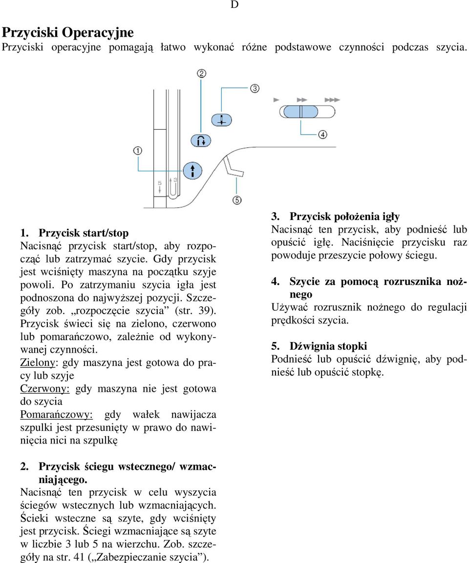 Przycisk świeci się na zielono, czerwono lub pomarańczowo, zaleŝnie od wykonywanej czynności.