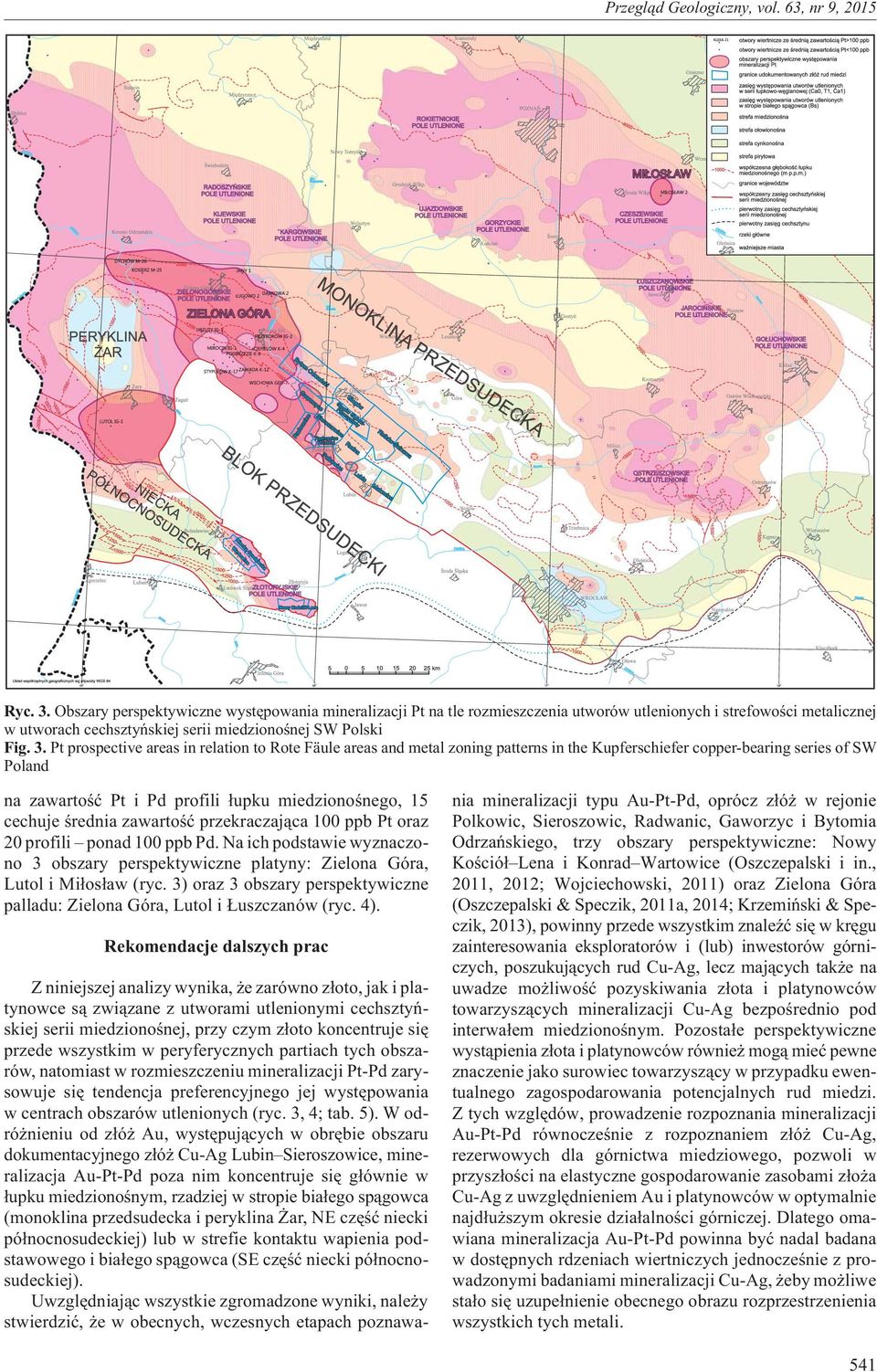 Pt prospective areas in relation to Rote Fäule areas and metal zoning patterns in the Kupferschiefer copper-bearing series of SW Poland na zawartoœæ Pt i Pd profili ³upku miedzionoœnego, 15 cechuje