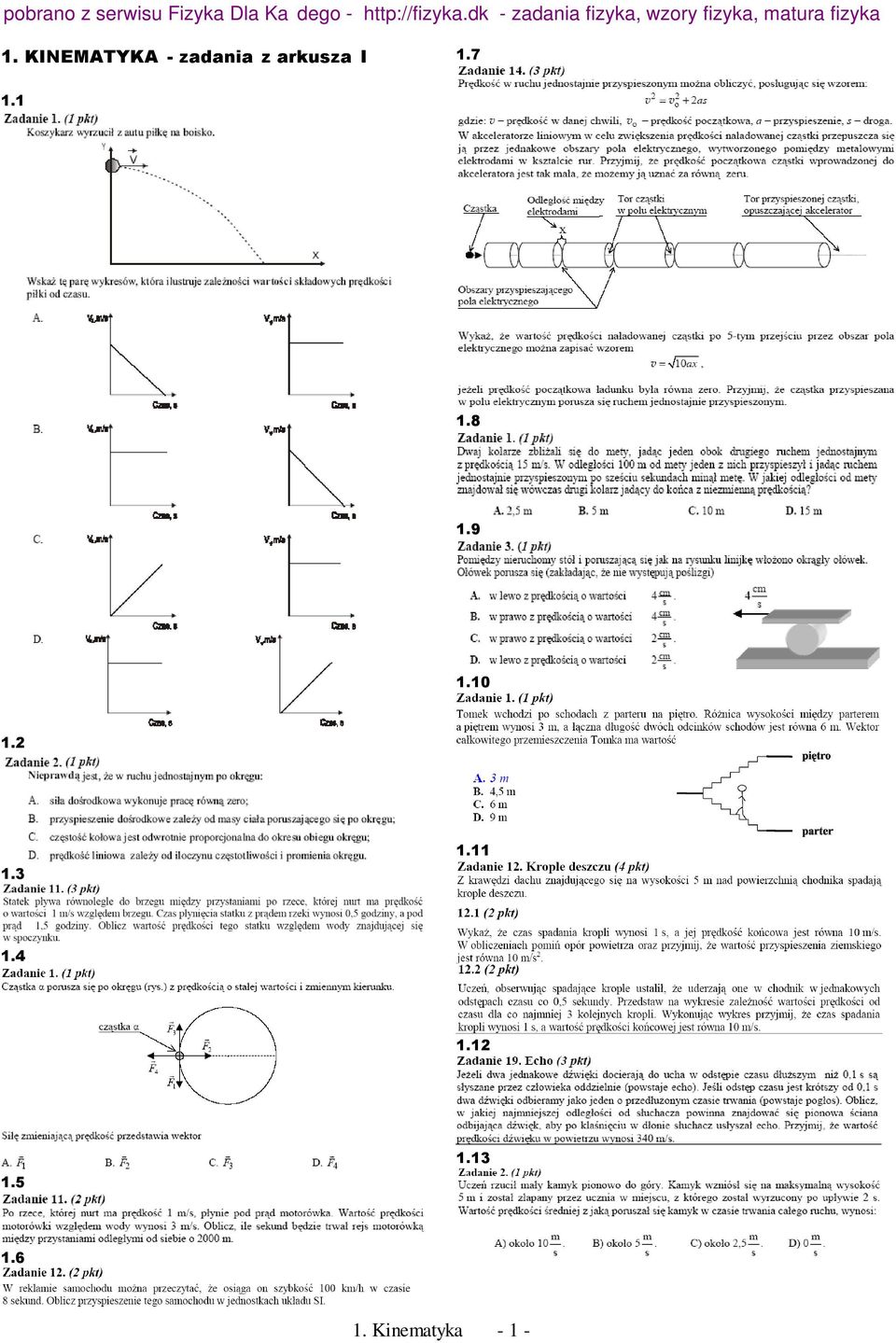 KINEMATYKA zadania z arkuza I 1.7 1.1 1.8 1.9 1.