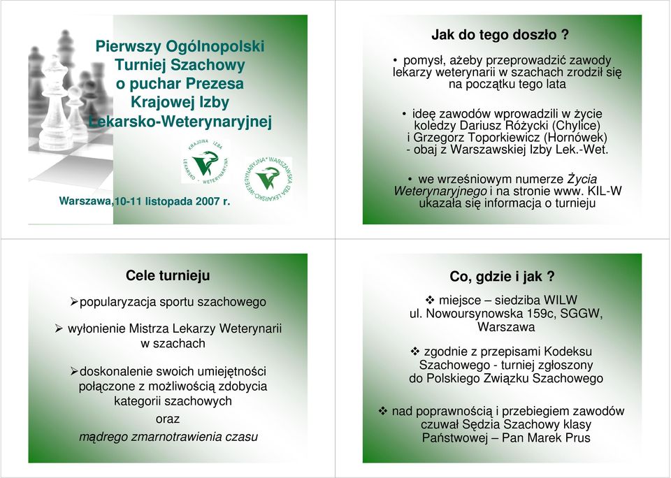 (Hornówek) - obaj z Warszawskiej Izby Lek.-Wet. we wrześniowym numerze śycia Weterynaryjnego i na stronie www.