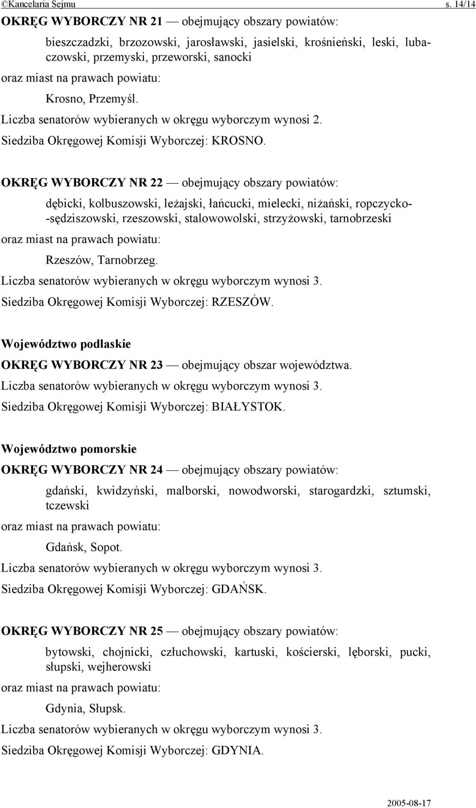 OKRĘG WYBORCZY NR 22 obejmujący dębicki, kolbuszowski, leżajski, łańcucki, mielecki, niżański, ropczycko- -sędziszowski, rzeszowski, stalowowolski, strzyżowski, tarnobrzeski Rzeszów, Tarnobrzeg.