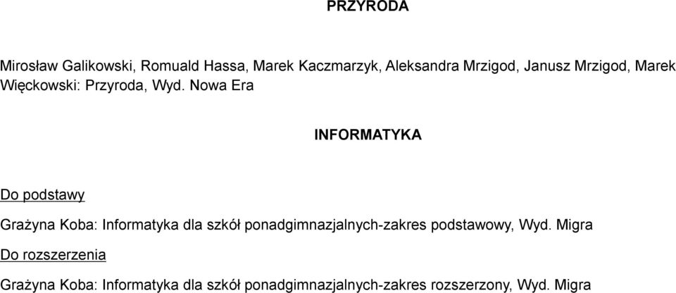 INFORMATYKA Do podstawy Grażyna Koba: Informatyka dla szkół ponadgimnazjalnych-zakres