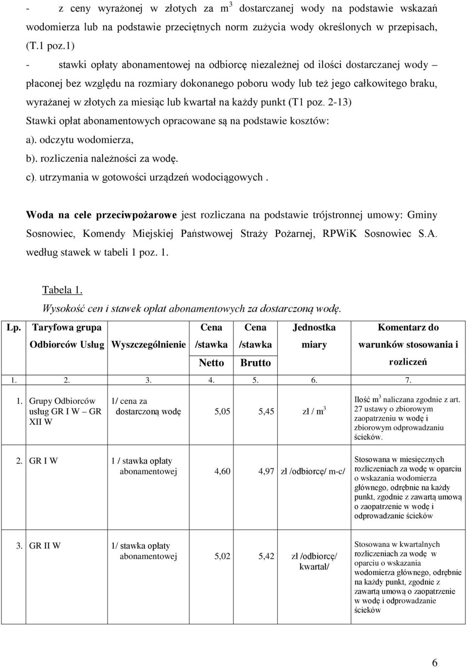 kwartał na każdy punkt (T1 poz. 2-13) Stawki opłat abonamentowych opracowane są na podstawie kosztów: a). odczytu wodomierza, b). rozliczenia należności za wodę. c).