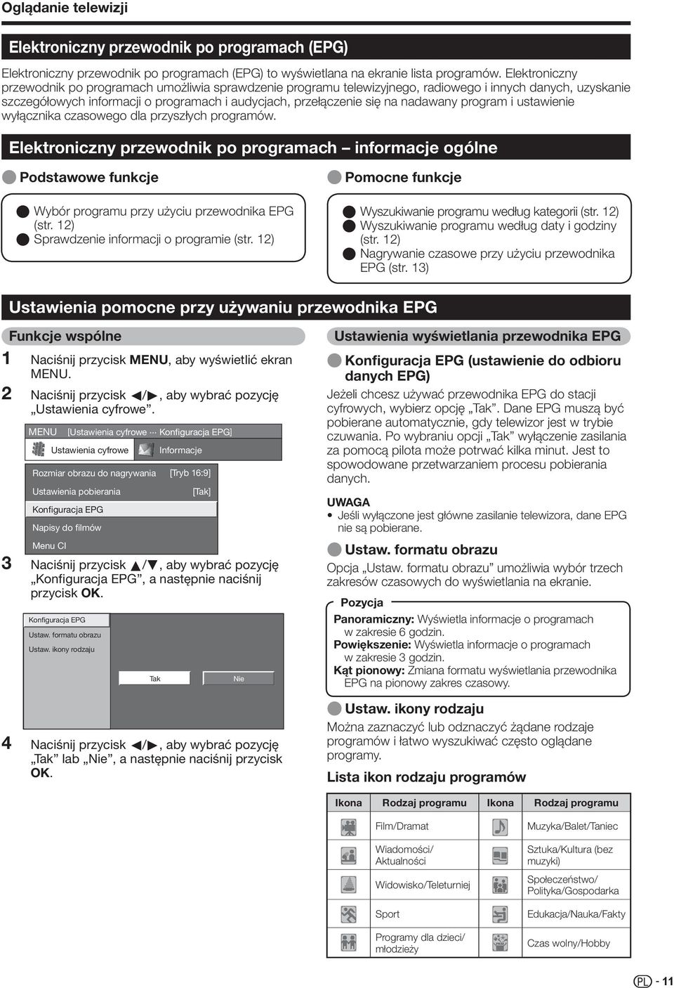 nadawany program i ustawienie wyłącznika czasowego dla przyszłych programów.