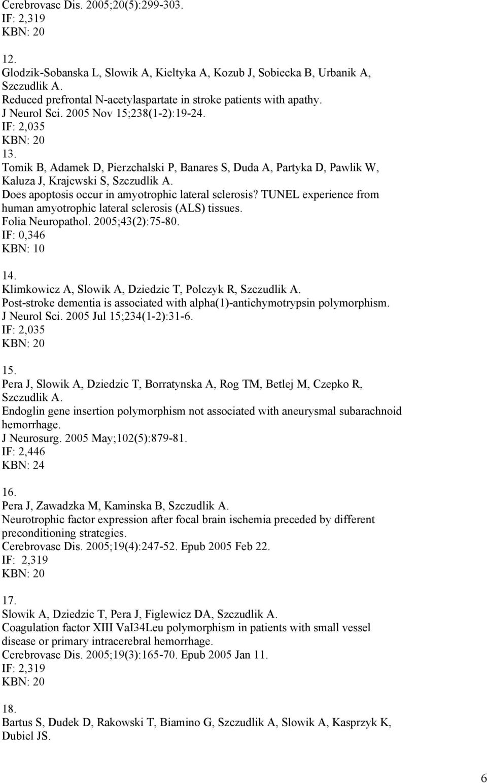 Tomik B, Adamek D, Pierzchalski P, Banares S, Duda A, Partyka D, Pawlik W, Kaluza J, Krajewski S, Szczudlik A. Does apoptosis occur in amyotrophic lateral sclerosis?