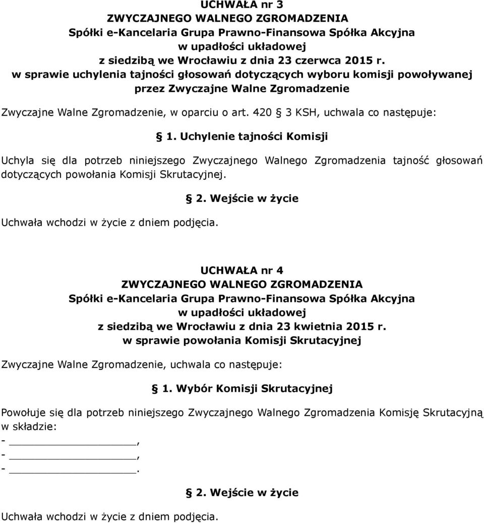 Uchylenie tajności Komisji Uchyla się dla potrzeb niniejszego Zwyczajnego Walnego Zgromadzenia tajność głosowań dotyczących powołania Komisji Skrutacyjnej.