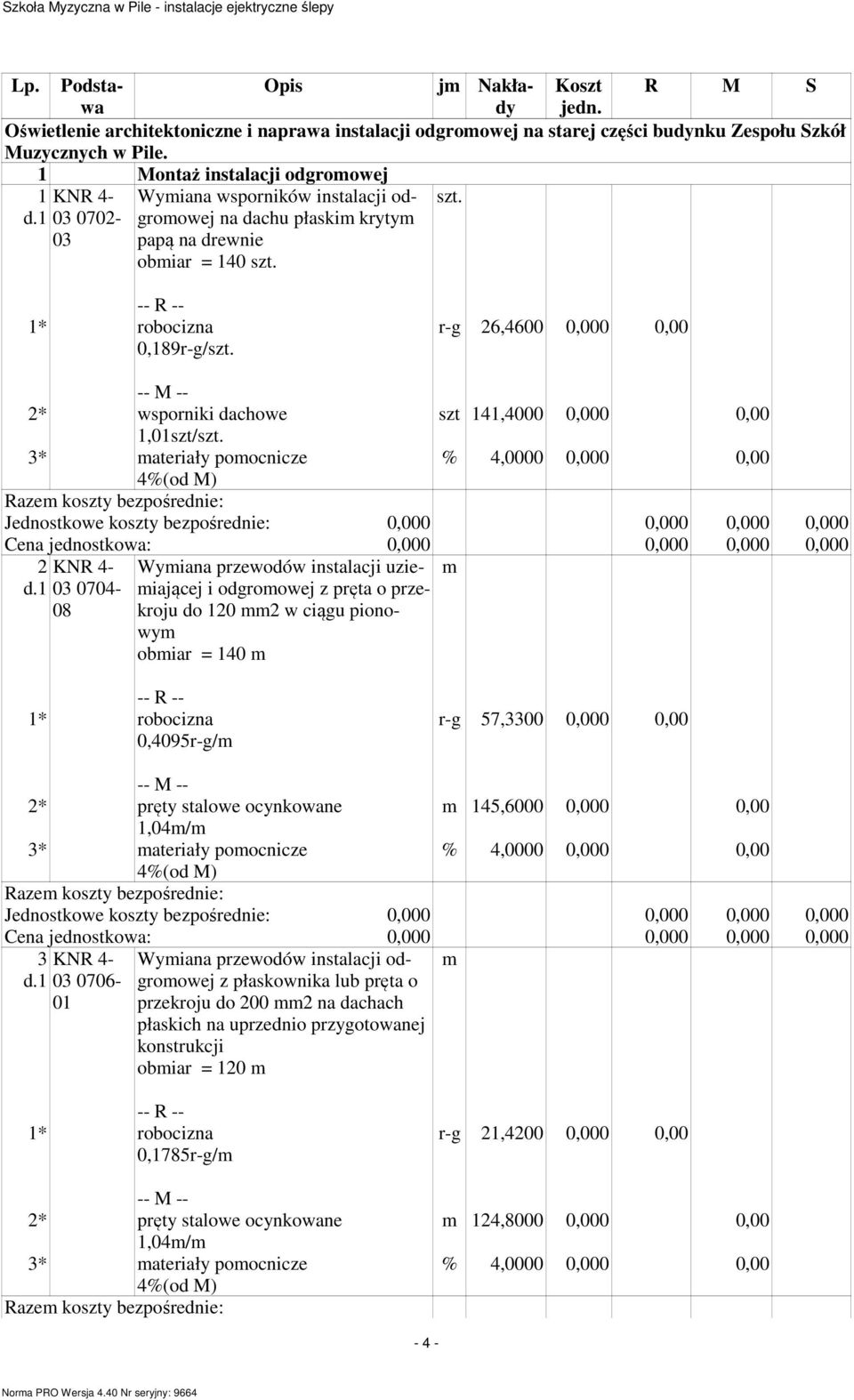 1 03 0702-03 na dachu płaski kryty papą na drewnie obiar = 140 0,189r-g/ r-g 26,4600 0,000 0,00 2* wsporniki dachowe szt 141,4000 0,000 0,00 1,01szt/ 3* ateriały poocnicze % 4,0000 0,000 0,00 4%(od