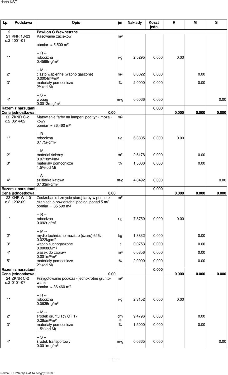 805 0.000 0.00 2.6178 0.000 0.00 2* ateriał ścierny 0.0718 / * ateriały poocnicze -g 4.8492 0.000 0.00 4* szlifierka kątowa 0.1-g/ 2 d.