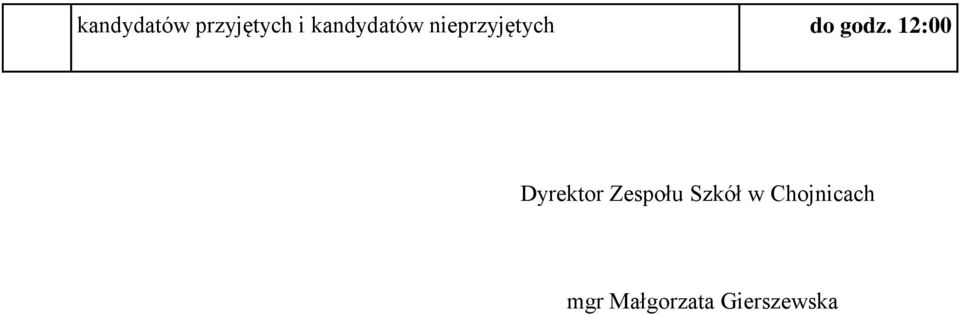 godz. 12:00 Dyrektor Zespołu